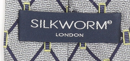 Mens Silkworm London Grey Geometric 100% Silk Slim Tie