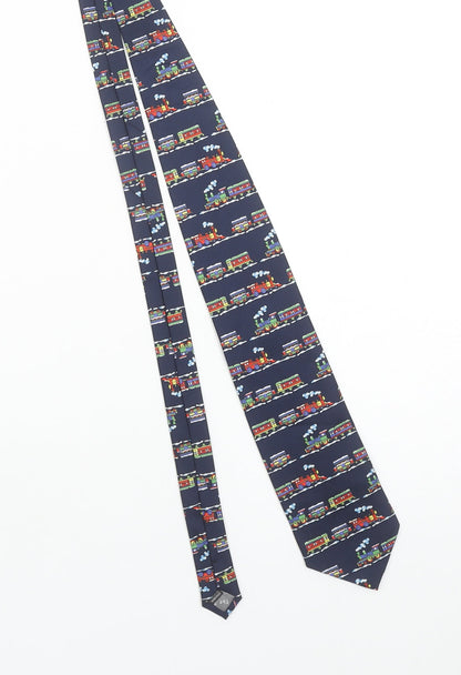 The Tie Studio London Men's Blue Train Print Handmade Tie One Size