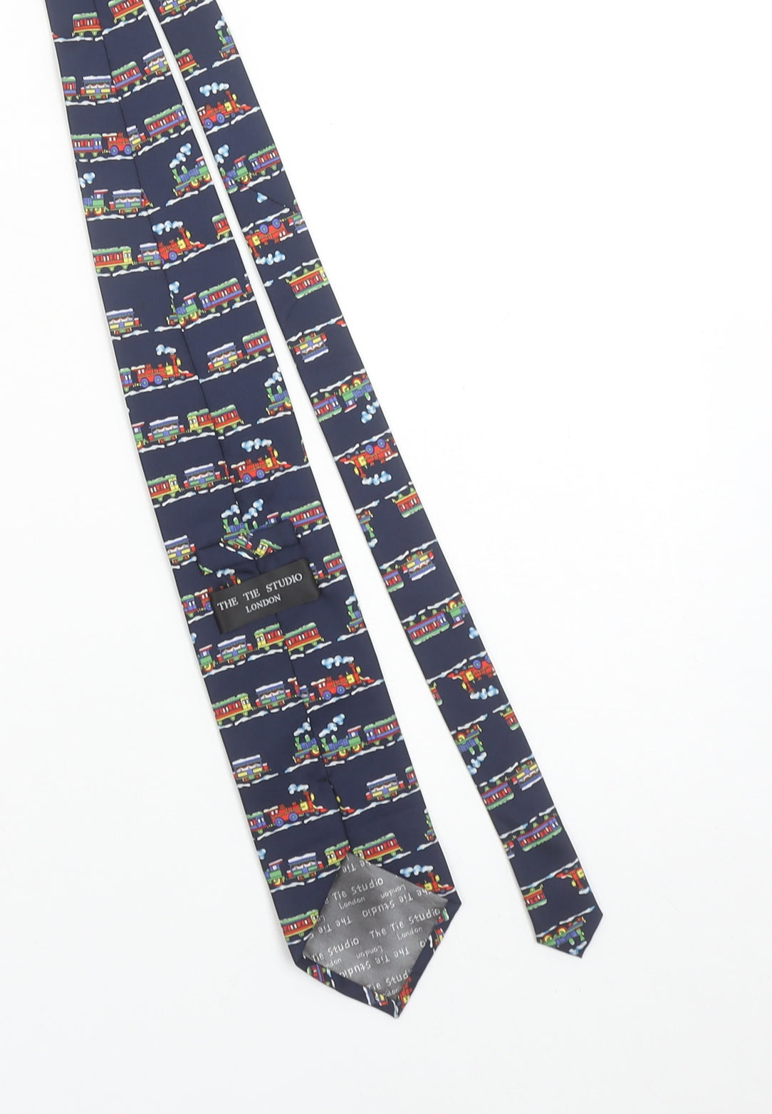 The Tie Studio London Men's Blue Train Print Handmade Tie One Size