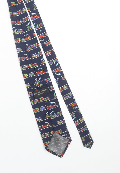 The Tie Studio London Men's Blue Train Print Handmade Tie One Size
