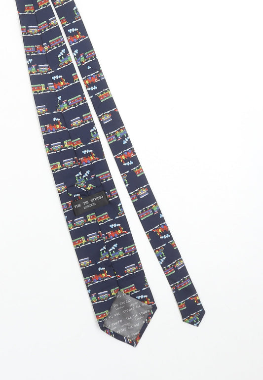 The Tie Studio London Men's Blue Train Print Handmade Tie One Size