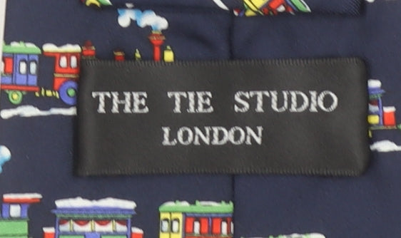 The Tie Studio London Men's Blue Train Print Handmade Tie One Size