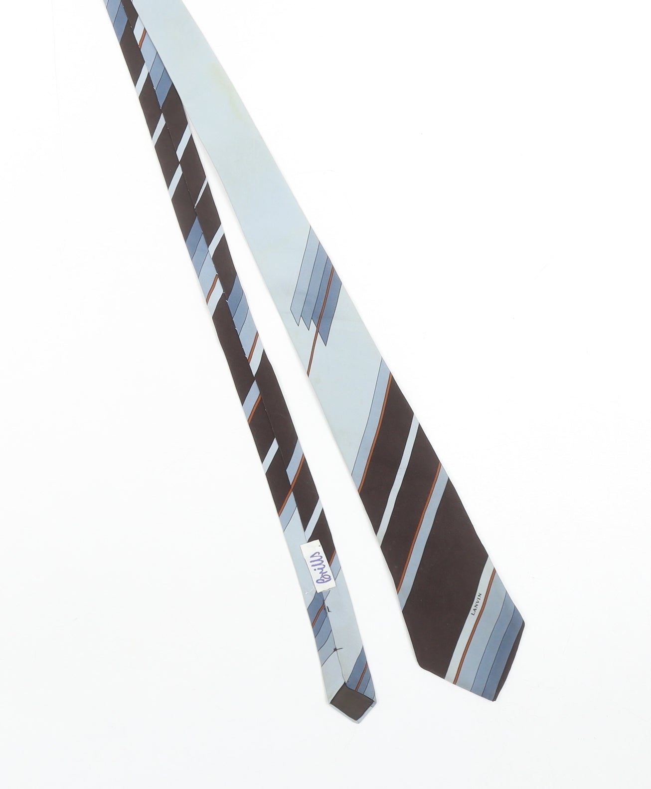 Mens Lanvin Blue Striped 100% Silk Designer Tie