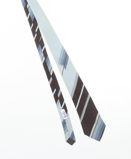 Mens Lanvin Blue Striped 100% Silk Designer Tie
