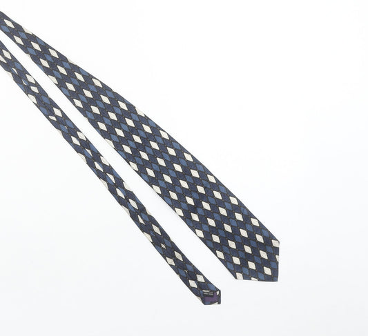 Silkworm London Men's Blue Geometric 100% Silk Handmade Tie