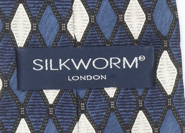 Silkworm London Men's Blue Geometric 100% Silk Handmade Tie
