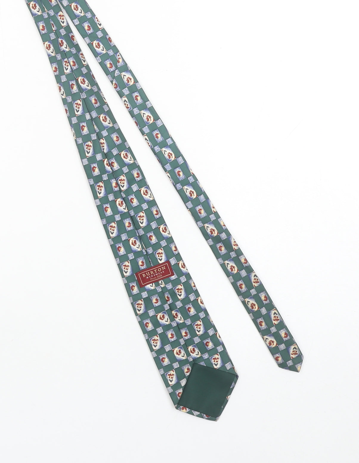 Mens Burton Green Floral 100% Silk Designer Tie