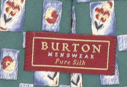 Mens Burton Green Floral 100% Silk Designer Tie