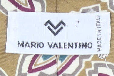 Mario Valentino Men's Beige Geometric Silk Tie 176cm Made in Italy