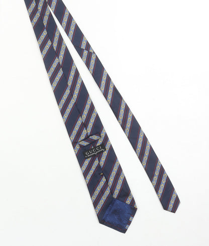 Gucci Men's Blue Striped Designer Silk Tie Bacardi Martini Vintage