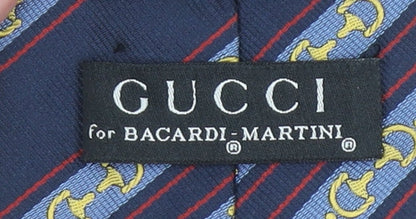 Gucci Men's Blue Striped Designer Silk Tie Bacardi Martini Vintage