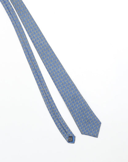 James Meade Men's Blue Geometric Silk Tie Made in England