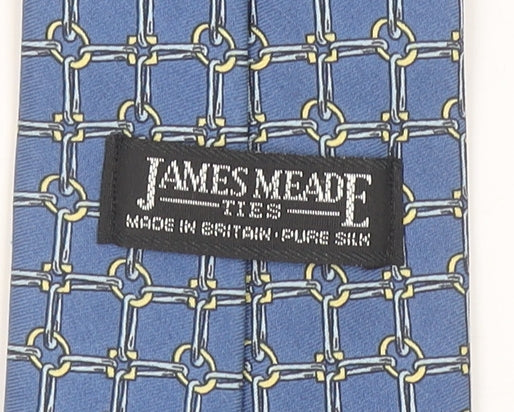 James Meade Men's Blue Geometric Silk Tie Made in England