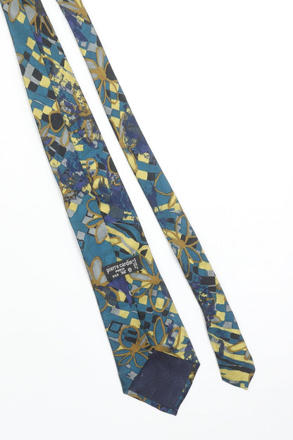 Pierre Cardin Men's Blue Floral Silk Tie Made in UK - Designer Accessory