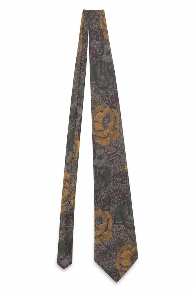 Mens Palette Brown Paisley 100% Silk Pointed Tie
