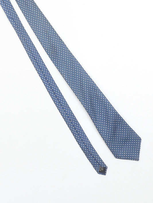 Mens James Meade Blue Polka Dot 100% Silk Slim Tie