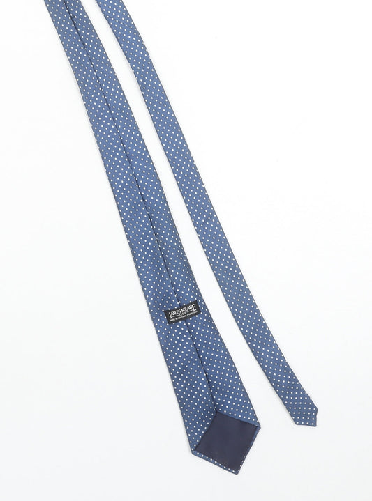 Mens James Meade Blue Polka Dot 100% Silk Slim Tie