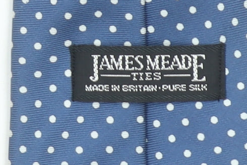 Mens James Meade Blue Polka Dot 100% Silk Slim Tie