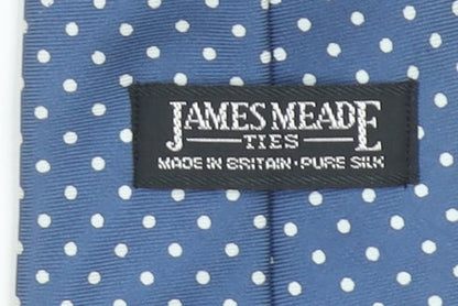 Mens James Meade Blue Polka Dot 100% Silk Slim Tie