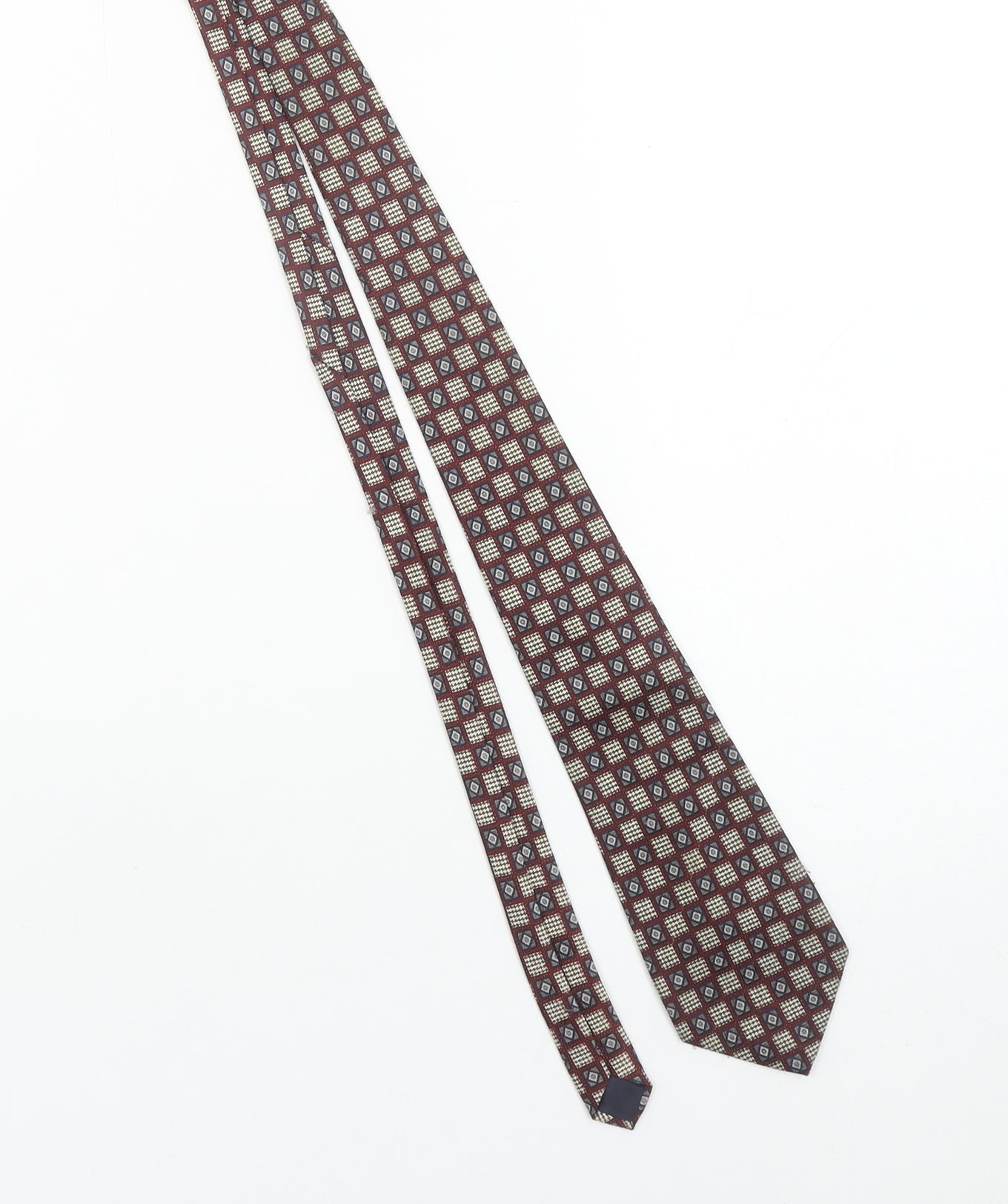 Sidne Men Burgundy Blue Diamond Pattern Silk Tie One Size