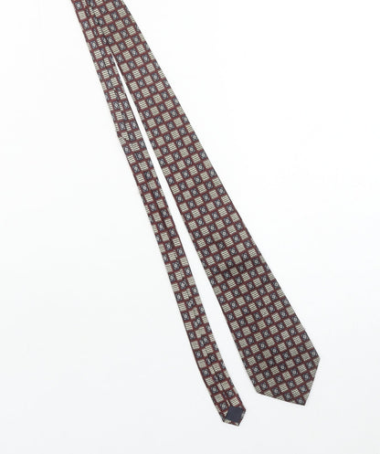 Sidne Men Burgundy Blue Diamond Pattern Silk Tie One Size