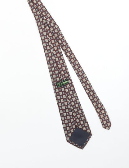 Sidne Men Burgundy Blue Diamond Pattern Silk Tie One Size
