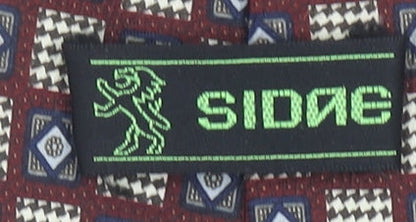 Sidne Men Burgundy Blue Diamond Pattern Silk Tie One Size