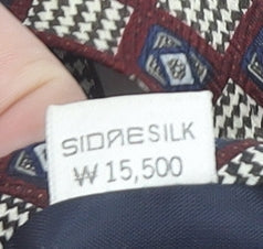 Sidne Men Burgundy Blue Diamond Pattern Silk Tie One Size