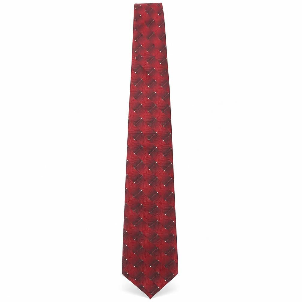 Mens Kailong Red Geometric 100% Silk Pointed Tie