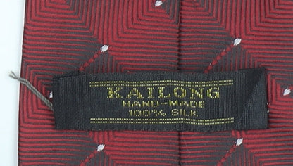 Kailong Men’s Red Geometric Handmade Silk Tie One Size