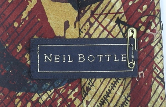 Neil Bottle Men's Bronze Abstract Silk Slim Tie One Size