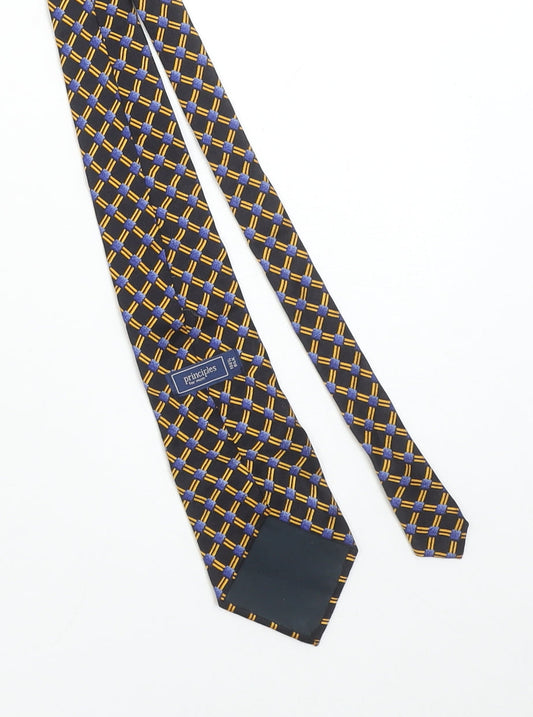 Mens Principles Blue Geometric 100% Silk Designer Tie