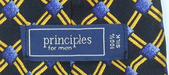 Mens Principles Blue Geometric 100% Silk Designer Tie
