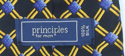 Mens Principles Blue Geometric 100% Silk Designer Tie