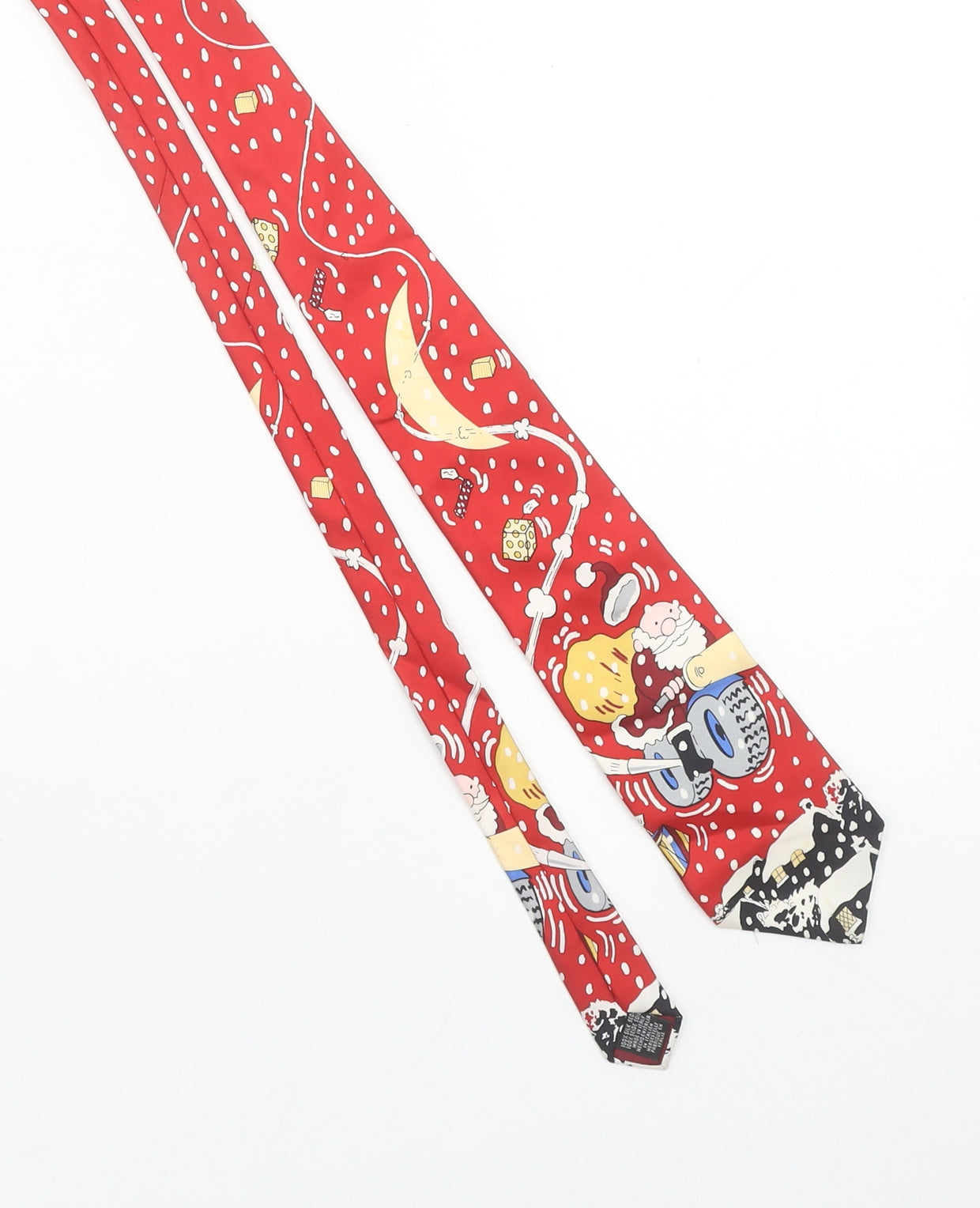 Tie Rack Men Red Christmas Cartoon 100% Silk Designer Tie One Size