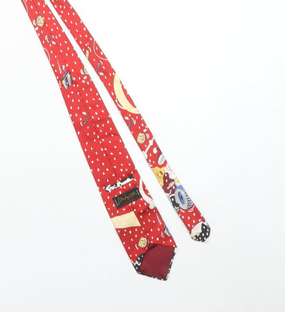 Tie Rack Men Red Christmas Cartoon 100% Silk Designer Tie One Size
