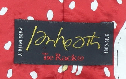 Tie Rack Men Red Christmas Cartoon 100% Silk Designer Tie One Size