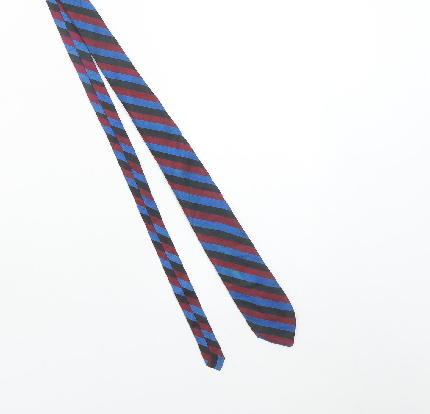 Thai Silk Men’s Blue & Burgundy Striped Hand Woven Pure Silk Tie