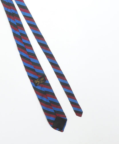 Thai Silk Men’s Blue & Burgundy Striped Hand Woven Pure Silk Tie