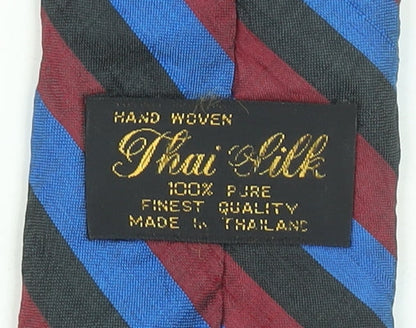 Thai Silk Men’s Blue & Burgundy Striped Hand Woven Pure Silk Tie