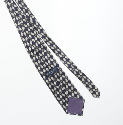 Silkworm London Men's Blue Geometric 100% Silk Handmade Tie