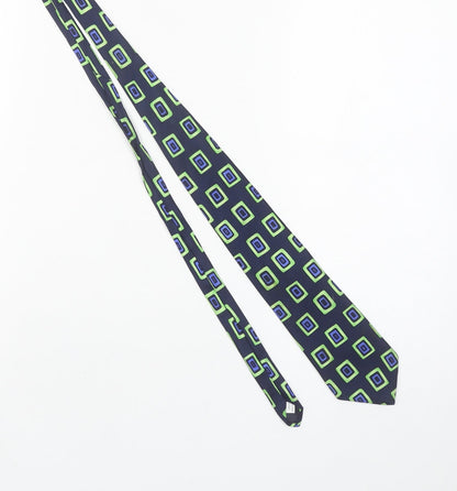 Burton Mens Navy Blue Green Geometric Pure Silk Tie One Size