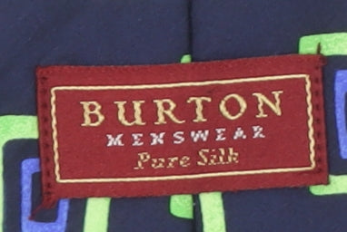 Burton Mens Navy Blue Green Geometric Pure Silk Tie One Size
