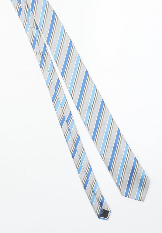 Michelsons of London Men's Blue Striped 100% Silk Tie One Size