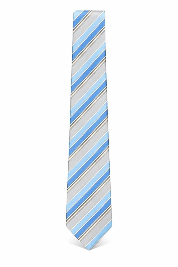 Mens Michelsons of London Blue Striped 100% Silk Pointed Tie