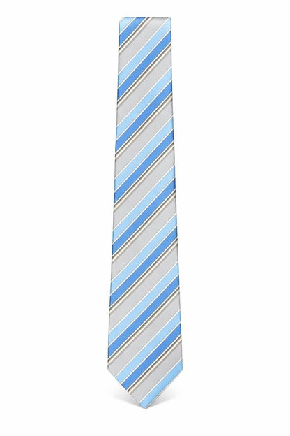 Mens Michelsons of London Blue Striped 100% Silk Pointed Tie