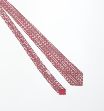 Hermès Men Red Geometric Designer 100% Silk Tie One Size