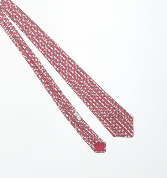 Hermès Men Red Geometric Designer 100% Silk Tie One Size