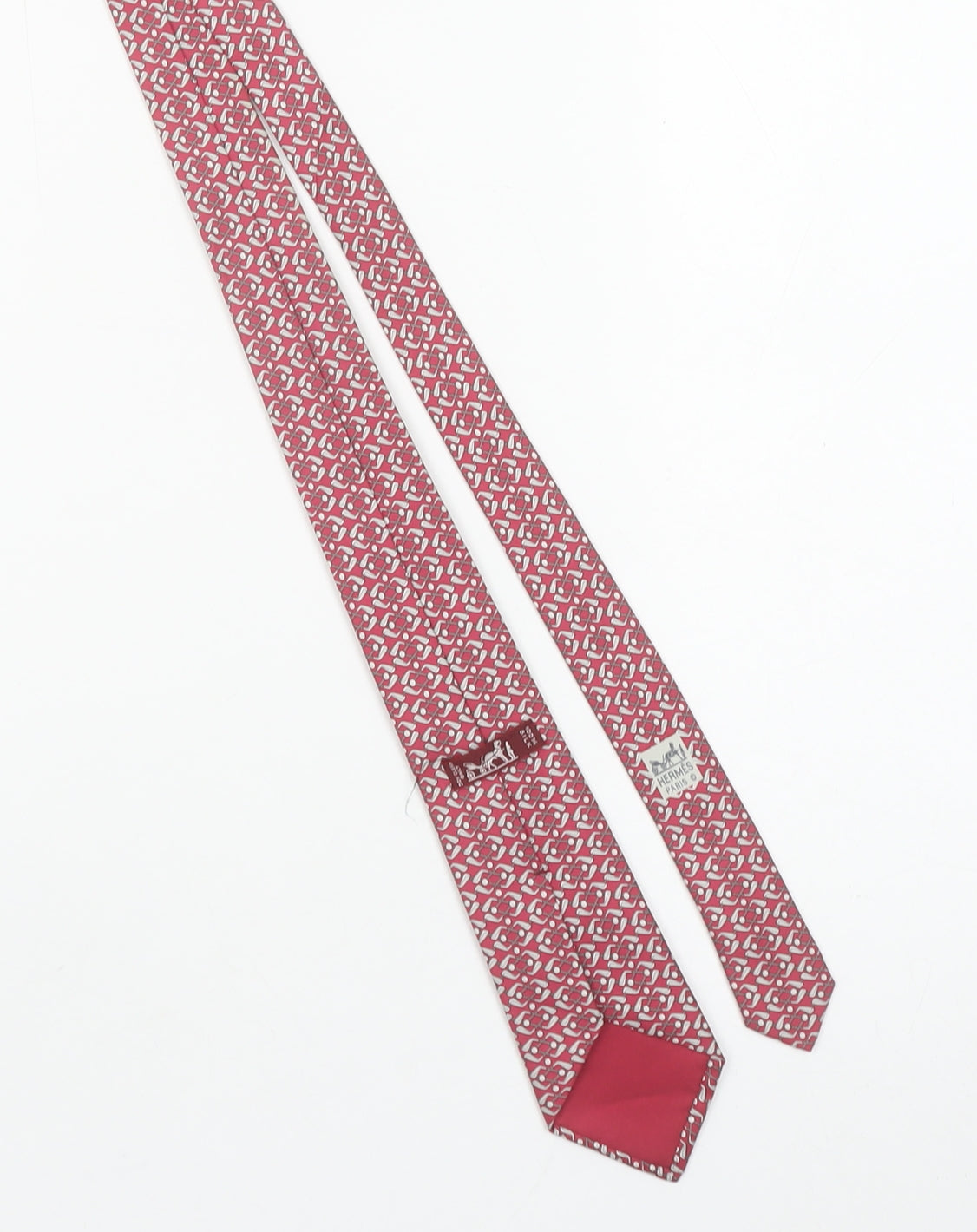 Hermès Men Red Geometric Designer 100% Silk Tie One Size