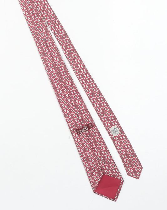 Hermès Men Red Geometric Designer 100% Silk Tie One Size
